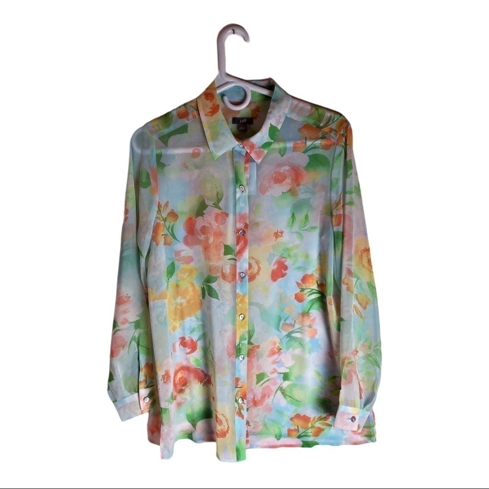 J.Jill Sheer Pastel Floral Blouse
